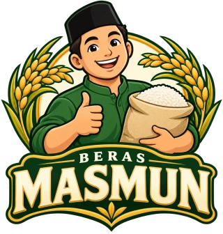 Logo Beras Masmun, pedagang berpeci